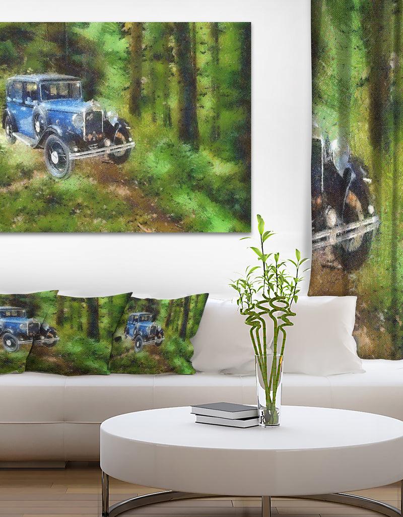 DesignQ Dark Blue Vintage Car Oil Painting - Car Painting Canvas Print