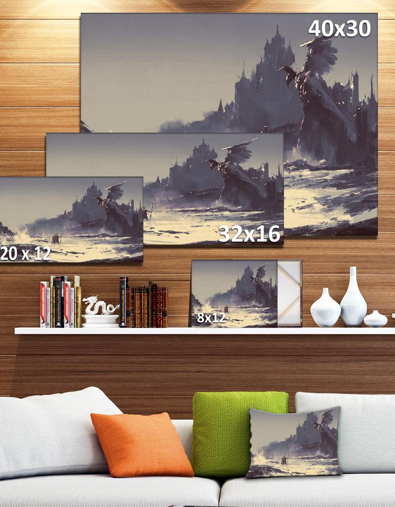 DesignQ Dark Fantasy Castle - Landscape Painting Canvas Print