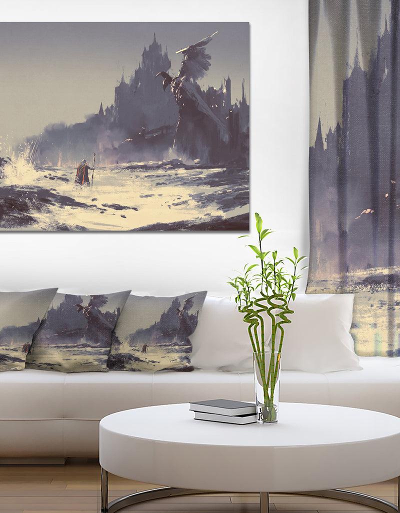DesignQ Dark Fantasy Castle - Landscape Painting Canvas Print