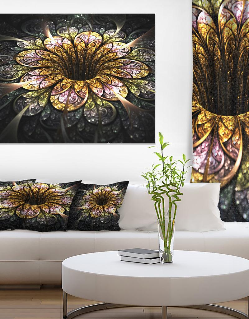 DesignQ Dark Golden Fractal Flower Digital Art - Large Floral Canvas Art Print