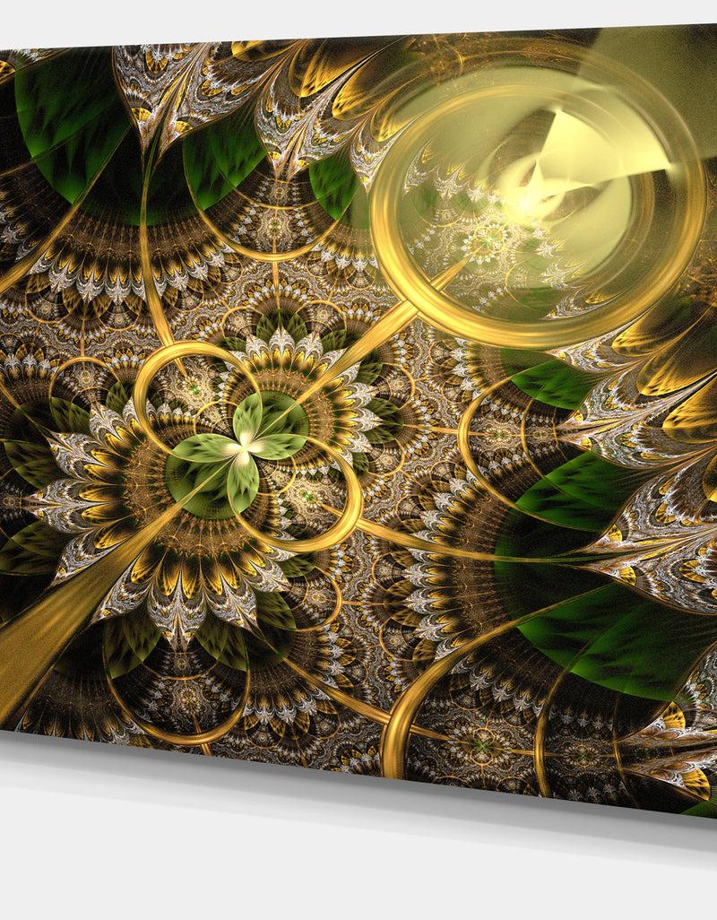 DesignQ Dark Green And Gold Fractal Flower - Extra Large Floral Canvas Art Print