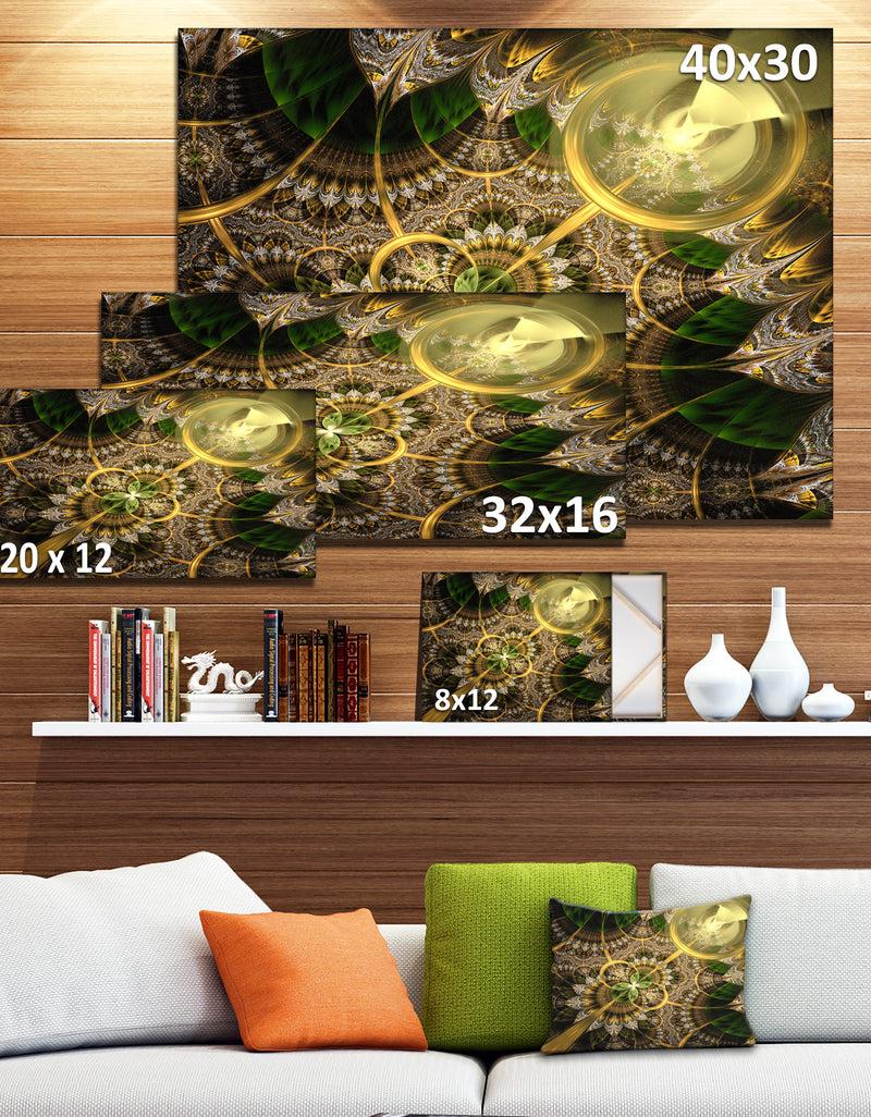 DesignQ Dark Green And Gold Fractal Flower - Extra Large Floral Canvas Art Print