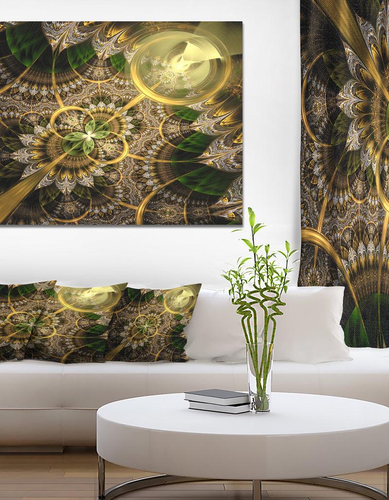 DesignQ Dark Green and Gold Fractal Flower - Extra Large Floral Canvas Art Print