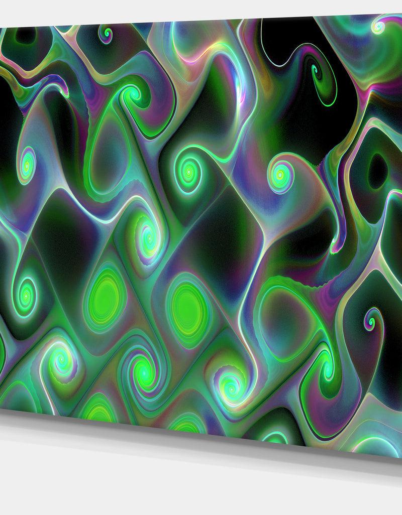 DesignQ Dark Green Fractal Swirls - Abstract Wall Art Canvas