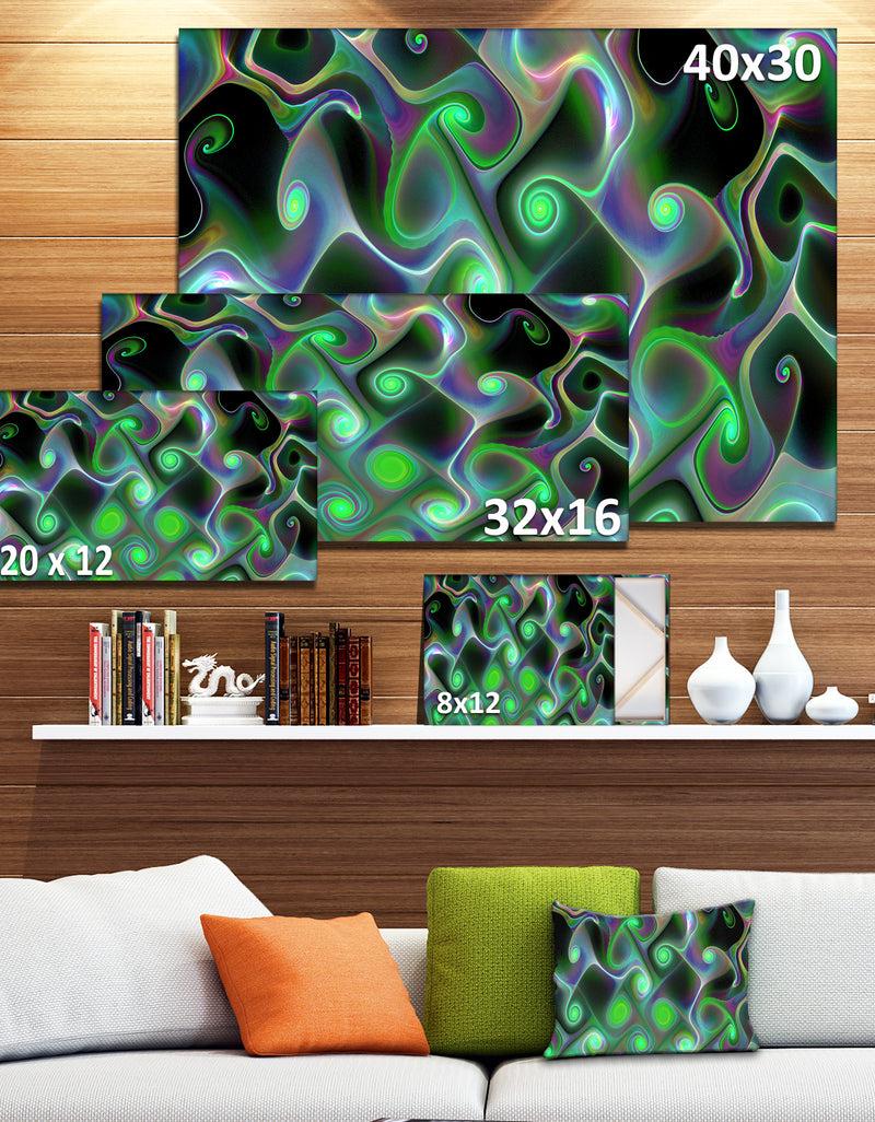 DesignQ Dark Green Fractal Swirls - Abstract Wall Art Canvas