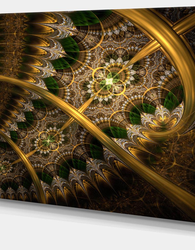 DesignQ Dark Green Gold Fractal Flower - Abstract Wall Art Canvas