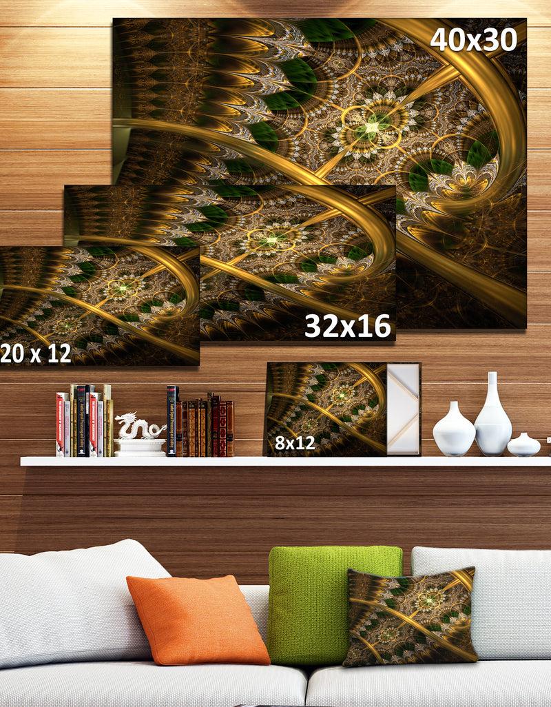 DesignQ Dark Green Gold Fractal Flower - Abstract Wall Art Canvas