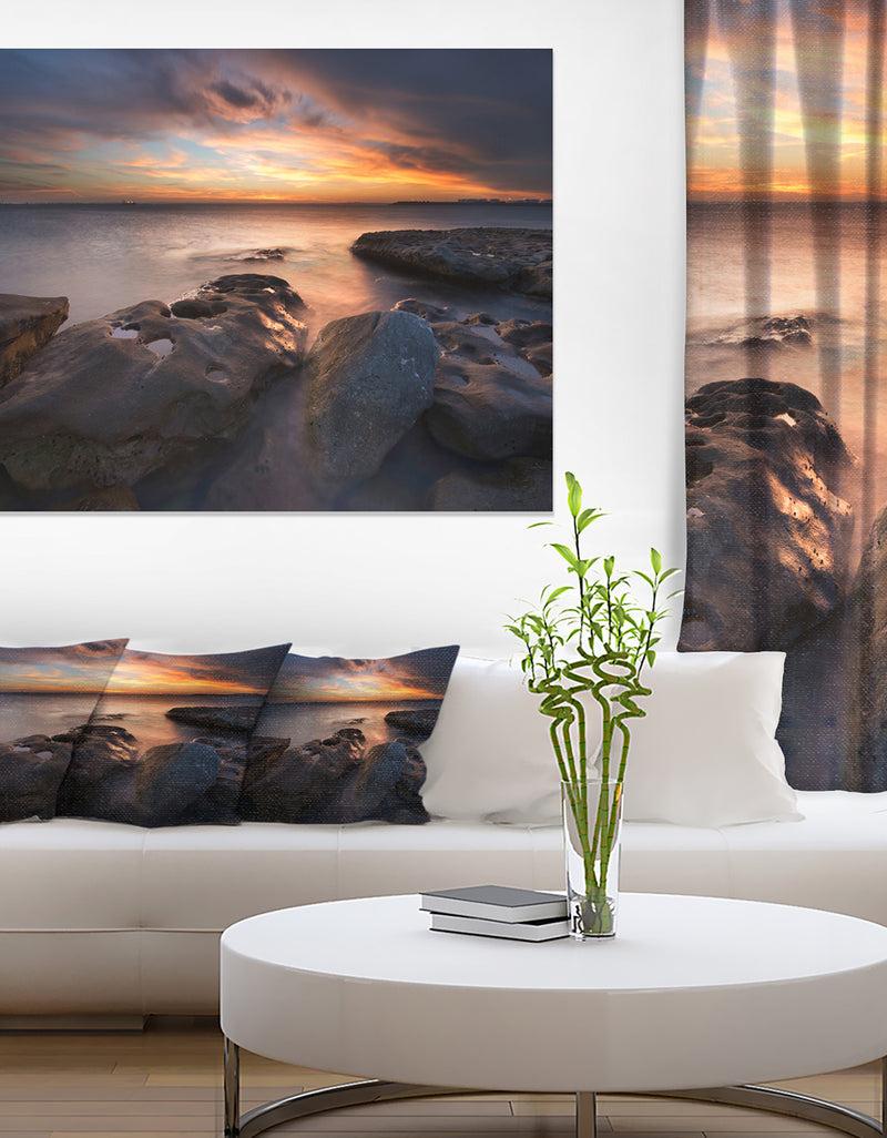 DesignQ Dark La Perouse Beach in Sydney - Large Seashore Canvas Print