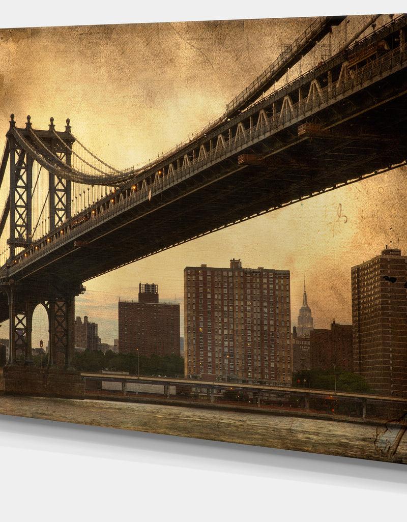 DesignQ Dark Manhattan Bridge - Photo Canvas Art Print