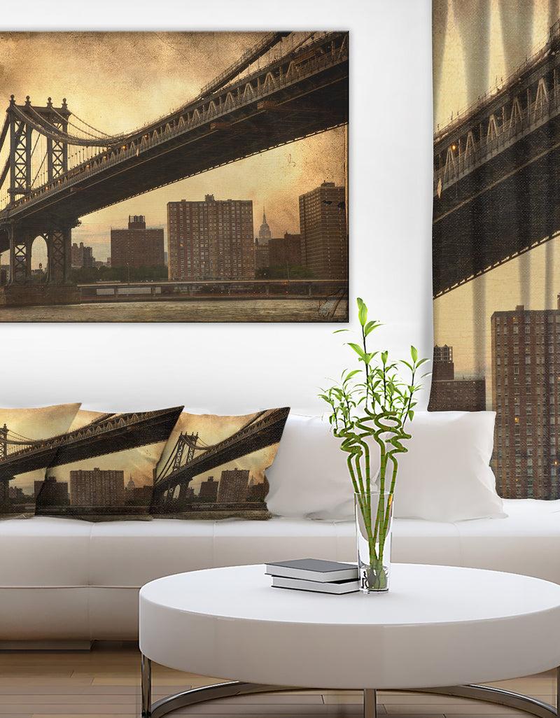 DesignQ Dark Manhattan Bridge - Photo Canvas Art Print