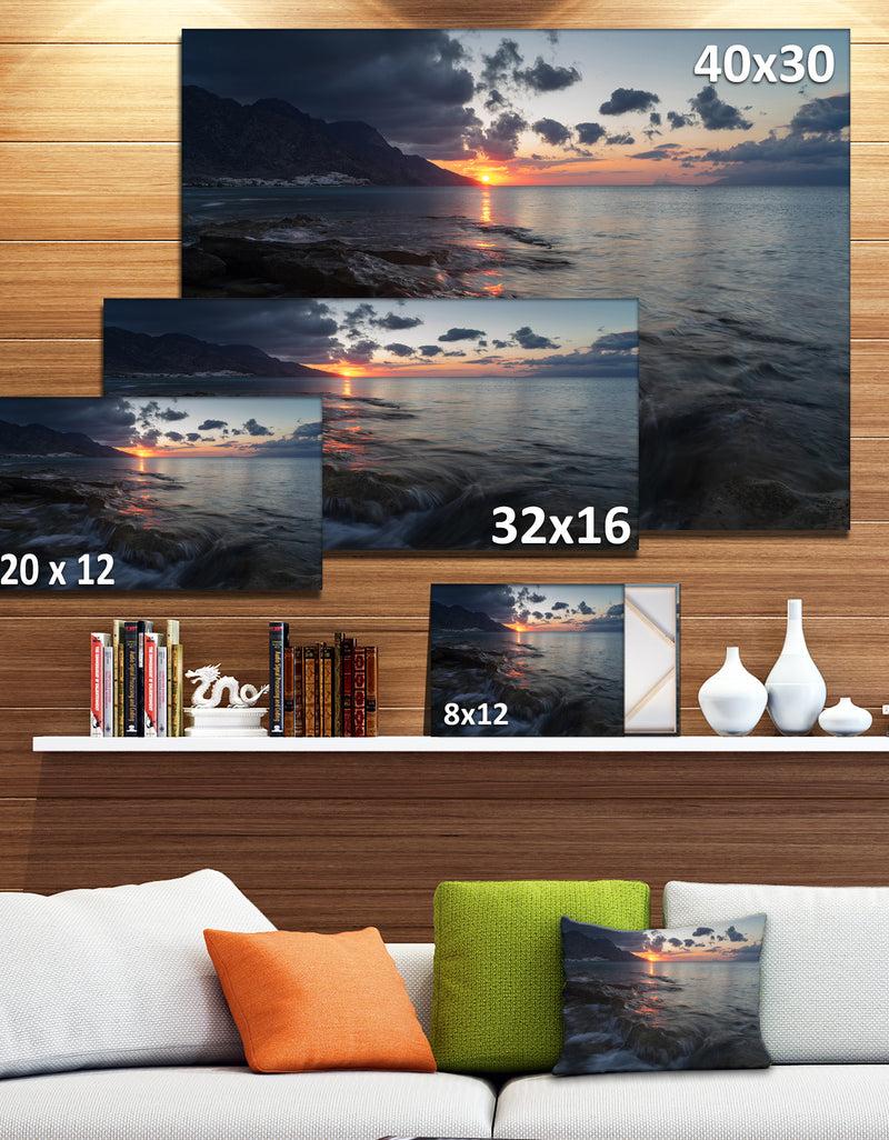 DesignQ Dark Mediterranean Beach Dawn - Modern Seashore Canvas Art