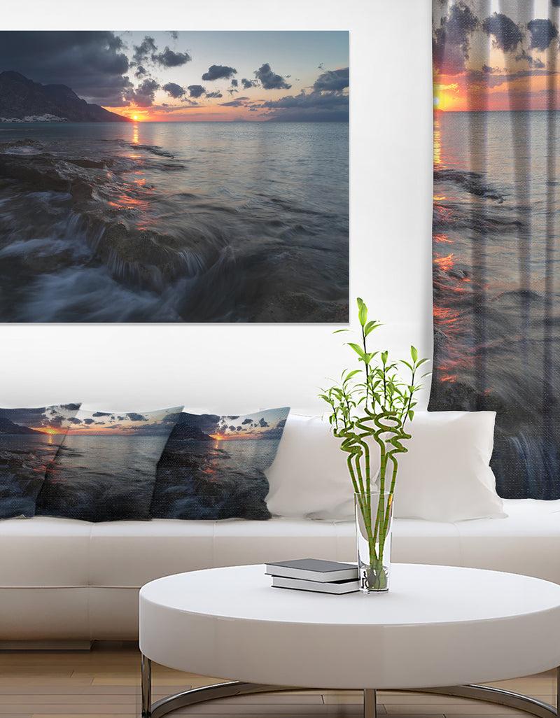 DesignQ Dark Mediterranean Beach Dawn - Modern Seashore Canvas Art