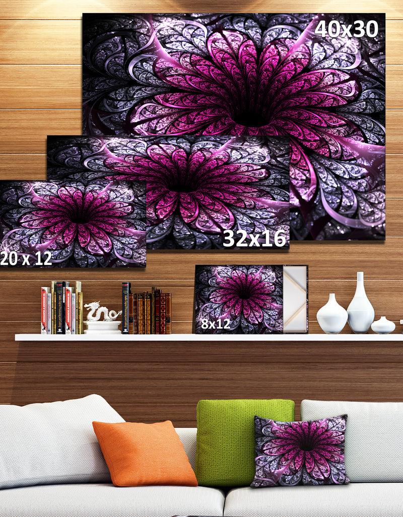DesignQ Dark Purple Fractal Flower Digital Art - Large Floral Canvas Art Print
