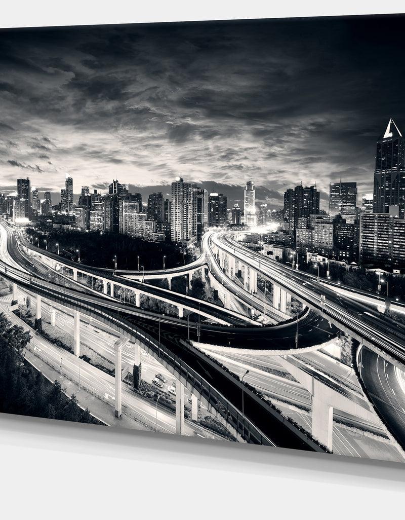DesignQ Dark Shanghai City - Cityscape Photography Canvas Print