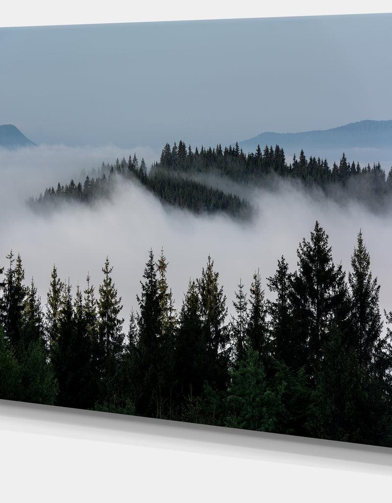 DesignQ Dark Trees And Fog Over Mountains - Landscape Art Print Canvas
