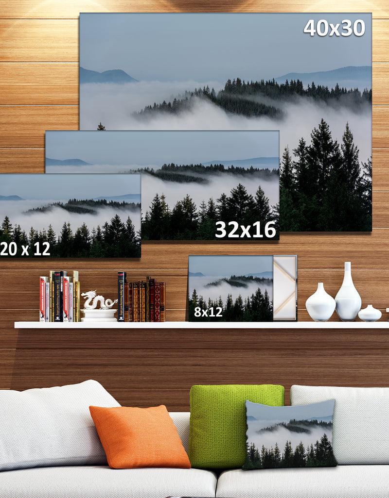 DesignQ Dark Trees And Fog Over Mountains - Landscape Art Print Canvas