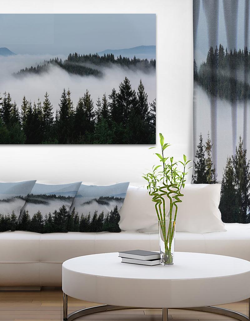 DesignQ Dark Trees And Fog Over Mountains - Landscape Art Print Canvas