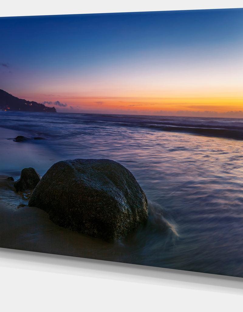 DesignQ Dark Tropical Seashore In Evening - Extra Large Seascape Art Canvas