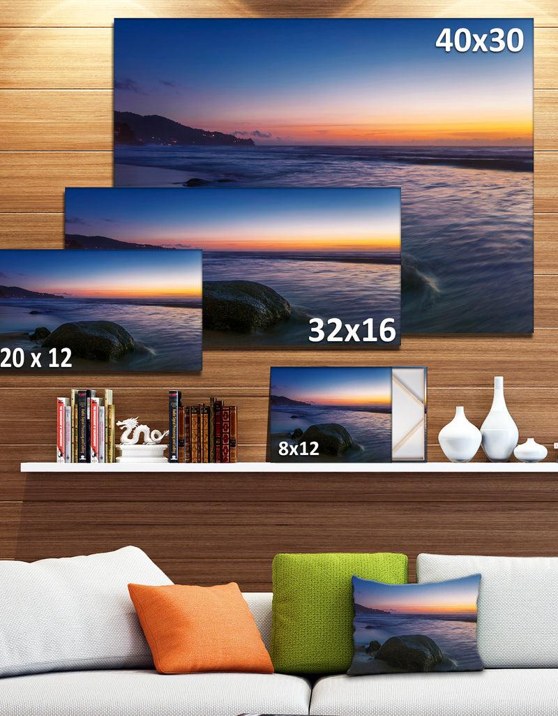 DesignQ Dark Tropical Seashore In Evening - Extra Large Seascape Art Canvas