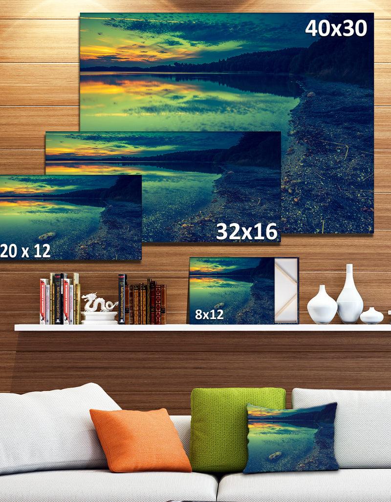 DesignQ Dark Vintage Lake At Sunset - Boat Canvas Artwork