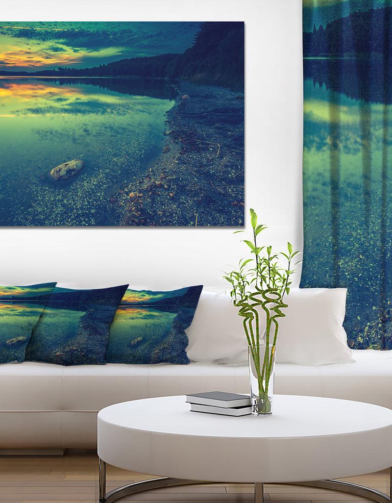 DesignQ Dark Vintage Lake At Sunset - Boat Canvas Artwork