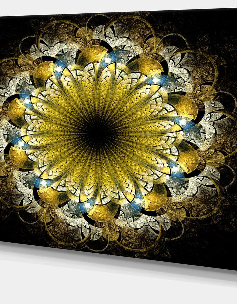 DesignQ Dark Yellow Fractal Flower - Abstract Wall Art On Canvas