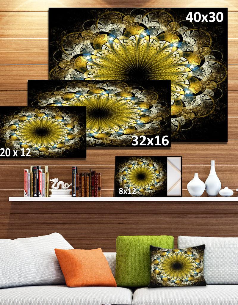 DesignQ Dark Yellow Fractal Flower - Abstract Wall Art On Canvas