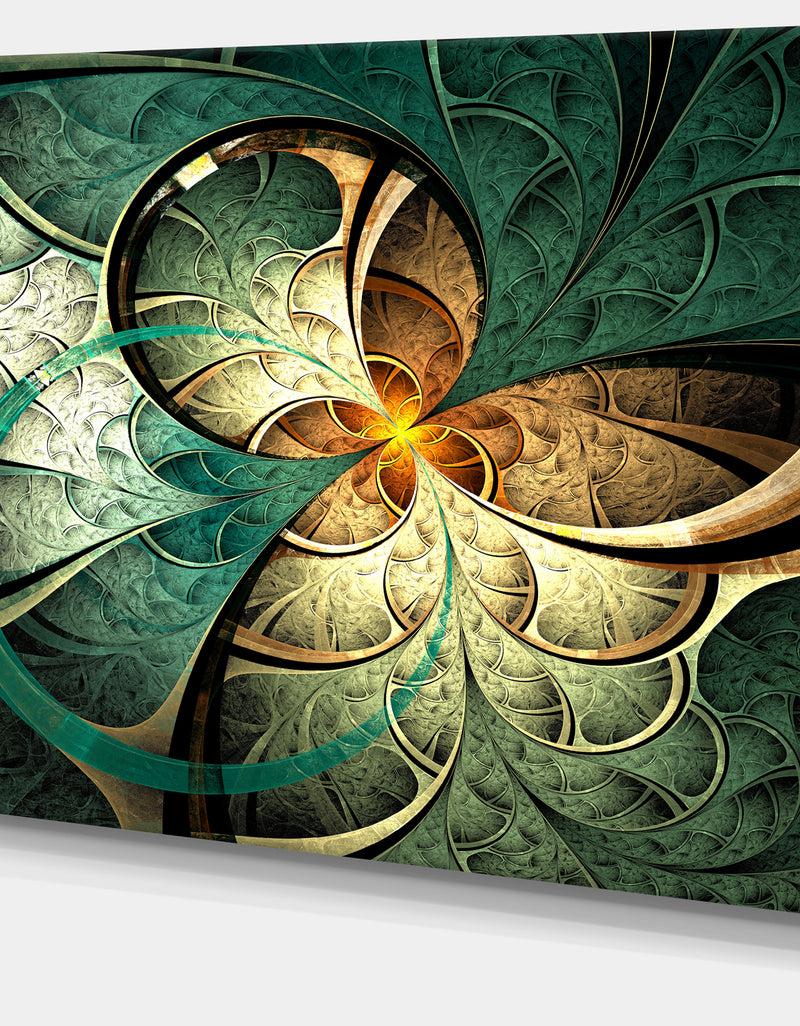 DesignQ Dark Yellow Green Fractal Flower - Abstract Wall Art On Canvas