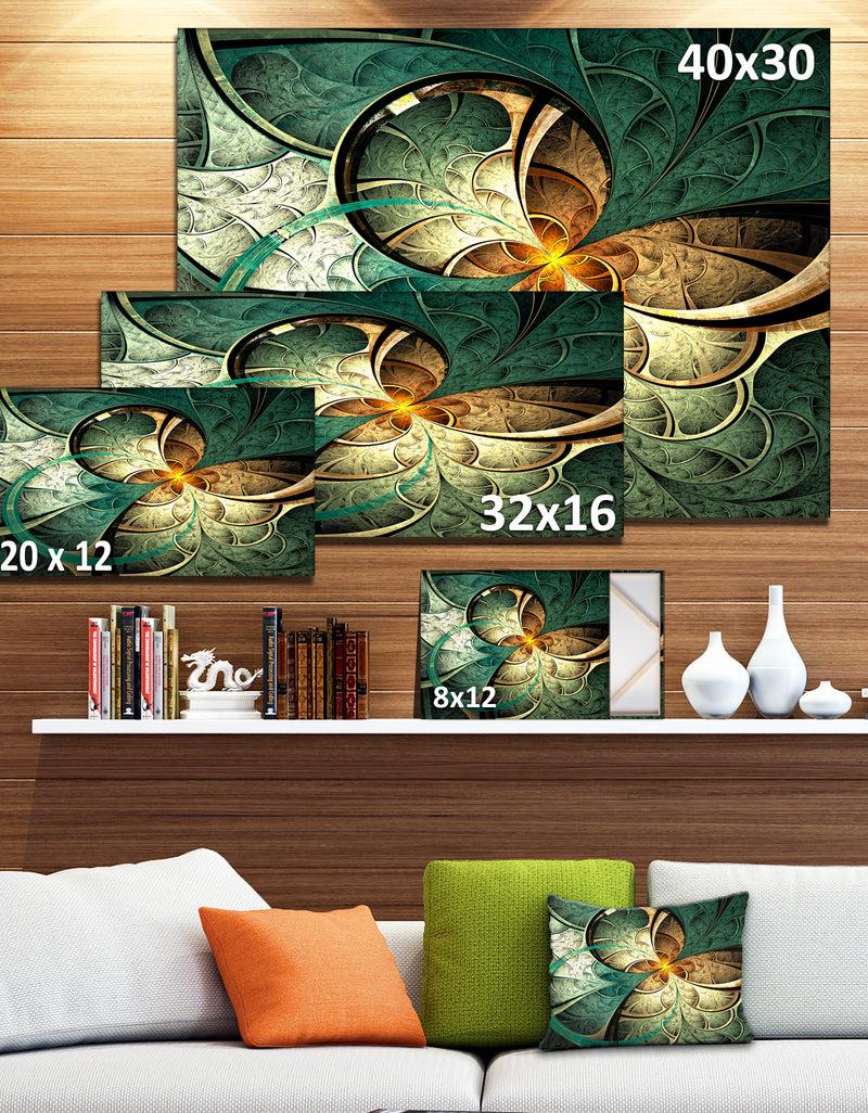 DesignQ Dark Yellow Green Fractal Flower - Abstract Wall Art On Canvas
