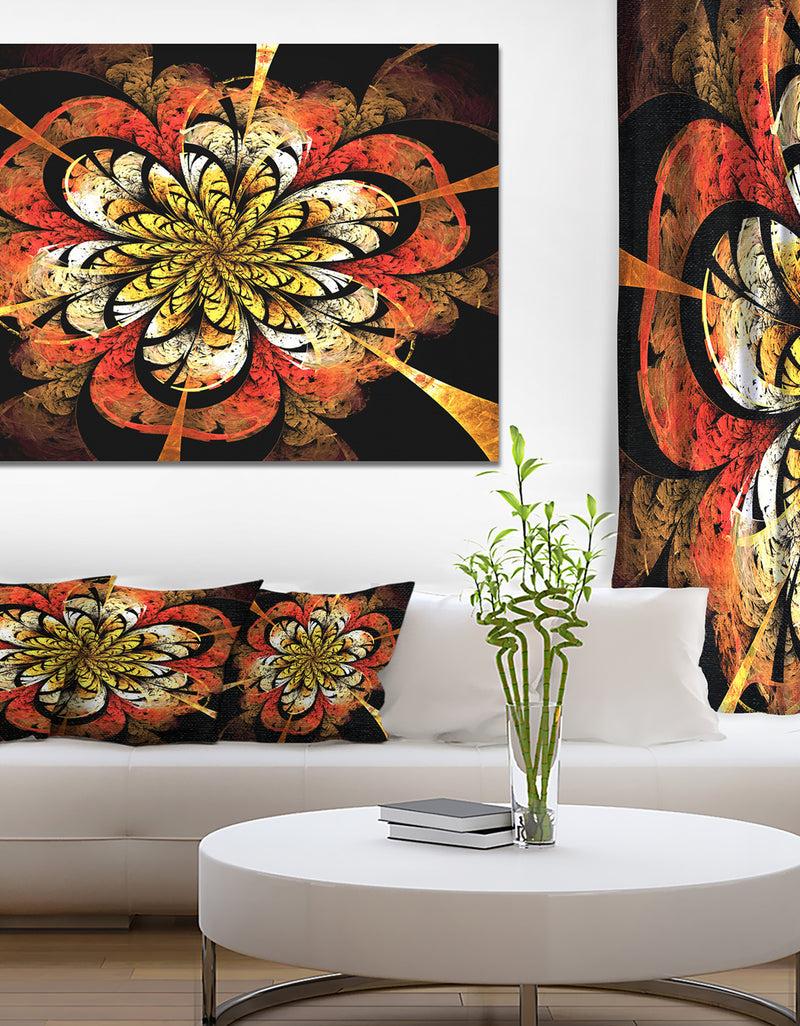 DesignQ Dark Yellow Orange Fractal Flower'Extra Large Abstract Canvas Art Print