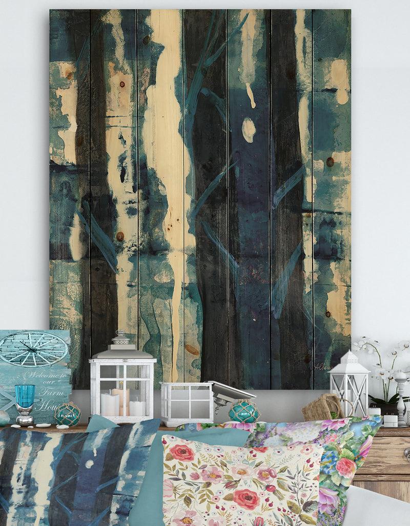 DesignQ Deep Woods II Indigo - Country Charm Print on Natural Pine Wood