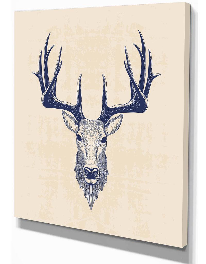 DesignQ Deer Head Portrait - Sketch Animals Painting Print On Wrapped Canvas