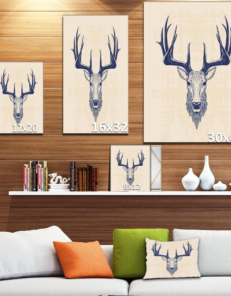 DesignQ Deer Head Portrait - Sketch Animals Painting Print On Wrapped Canvas