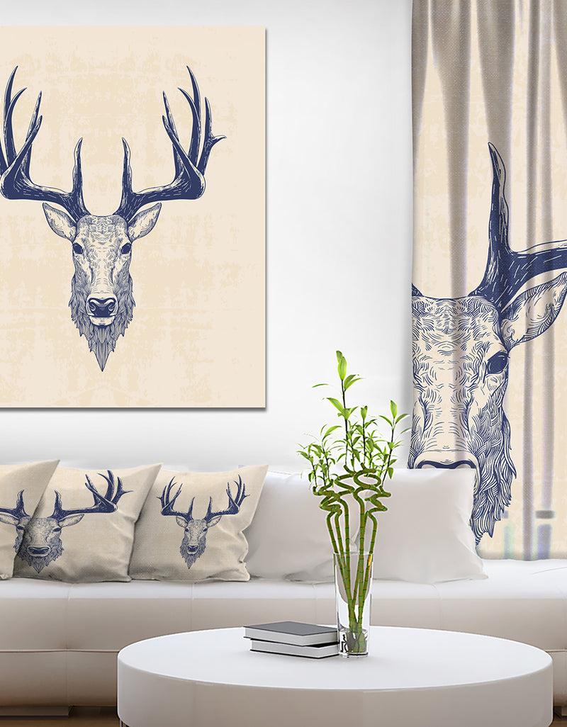 DesignQ Deer head Portrait - Sketch Animals Painting Print on Wrapped Canvas