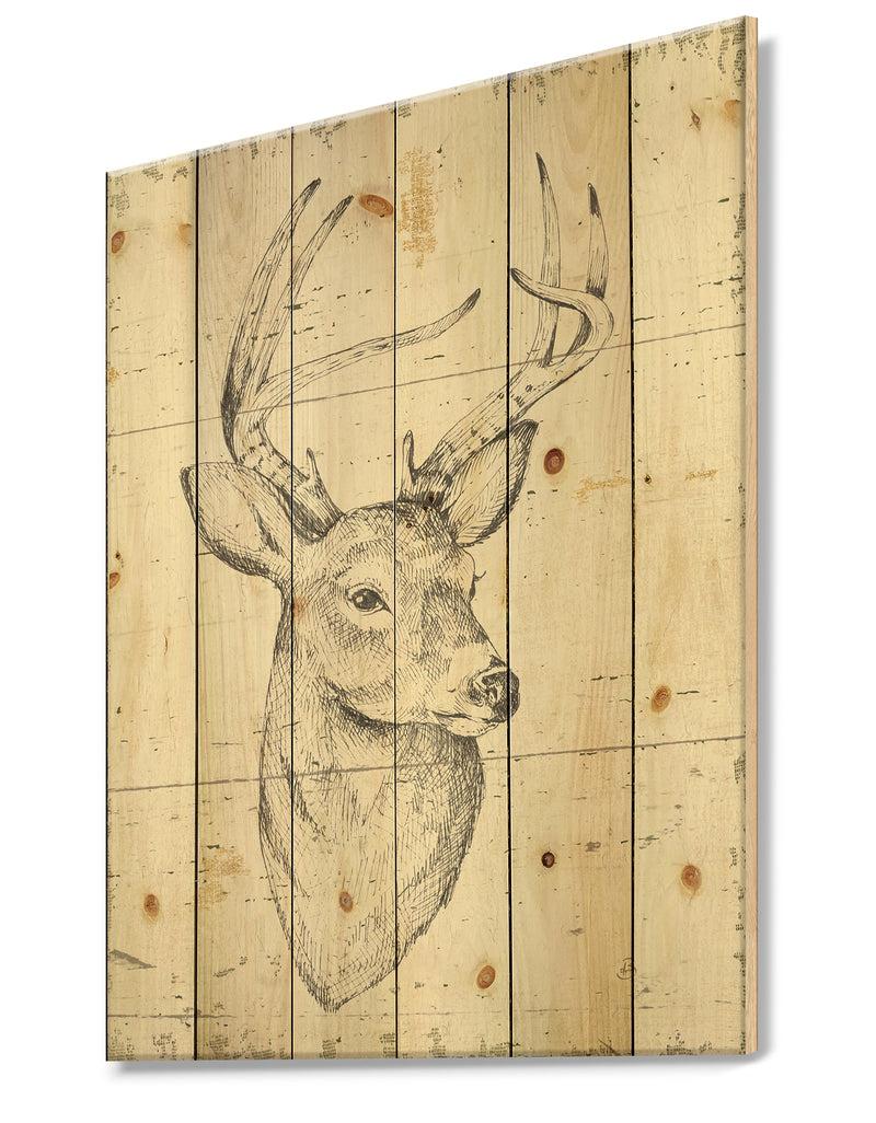 DesignQ Deer Wild And Beautiful II - Wildlife Animal Print On Natural Pine Wood