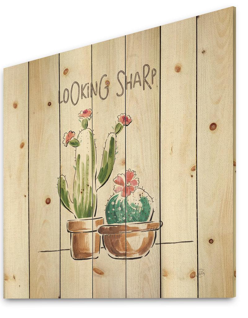 DesignQ Desert Botanical Bloom I - Cabin & Lodge Print On Natural Pine Wood