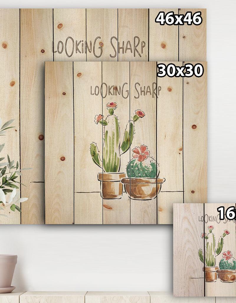 DesignQ Desert Botanical Bloom I - Cabin & Lodge Print On Natural Pine Wood