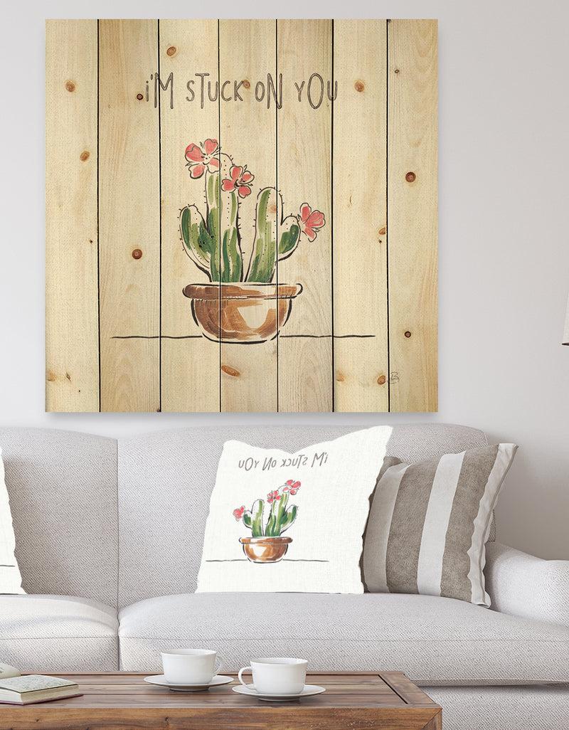 DesignQ Desert Botanical Bloom II - Cabin & Lodge Print on Natural Pine Wood