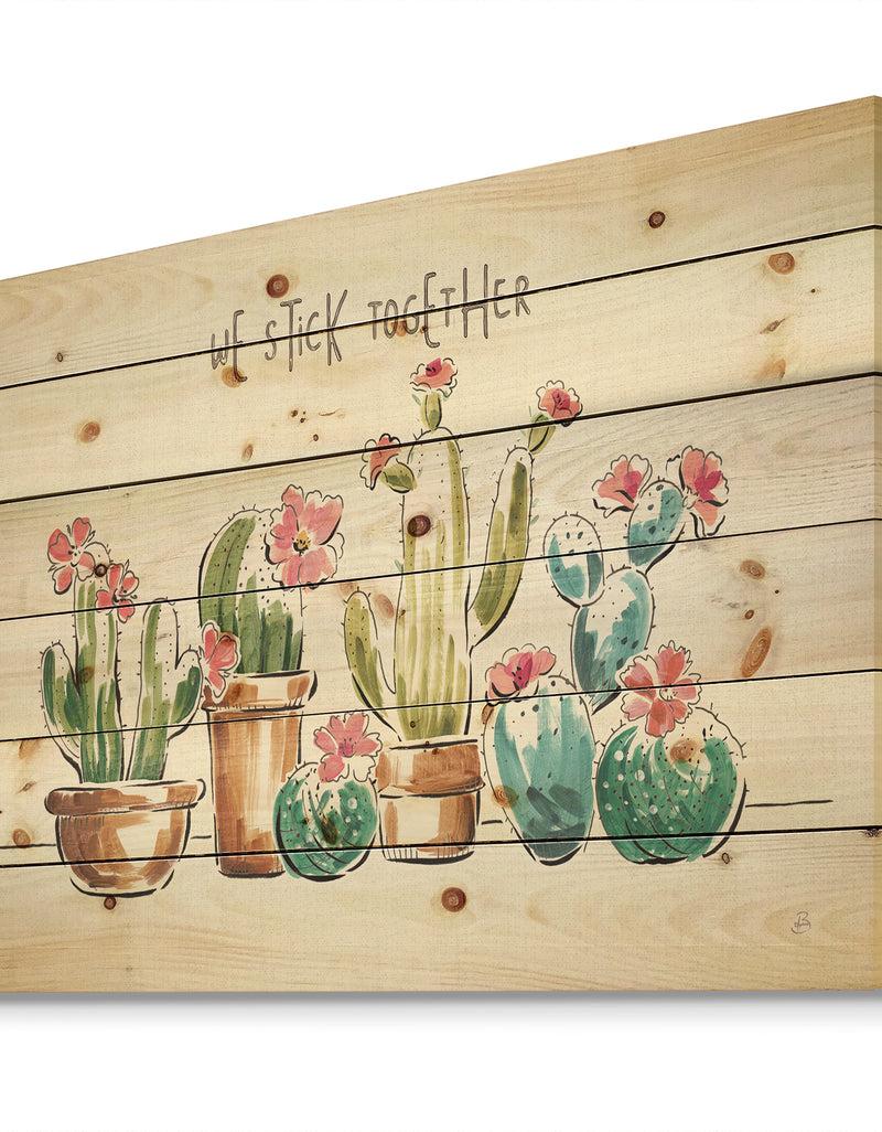 DesignQ Desert Botanical Bloom III - Cabin & Lodge Print On Natural Pine Wood