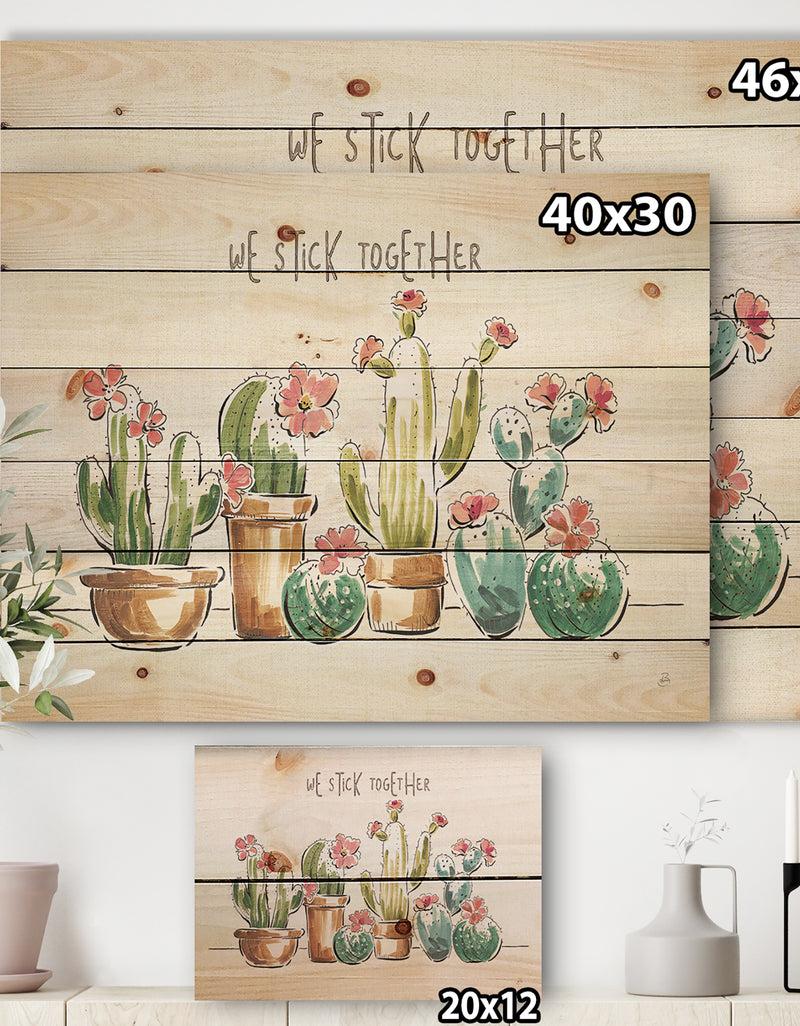 DesignQ Desert Botanical Bloom III - Cabin & Lodge Print On Natural Pine Wood