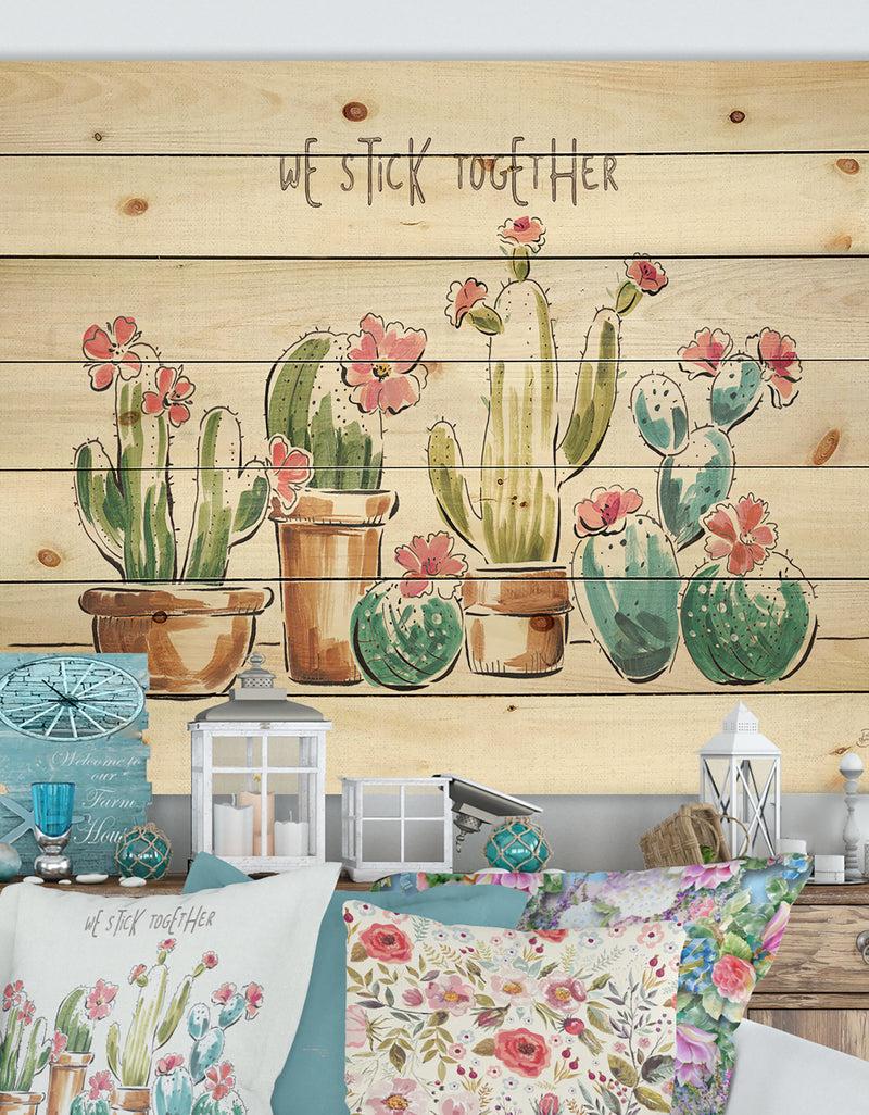 DesignQ Desert Botanical Bloom III - Cabin & Lodge Print on Natural Pine Wood