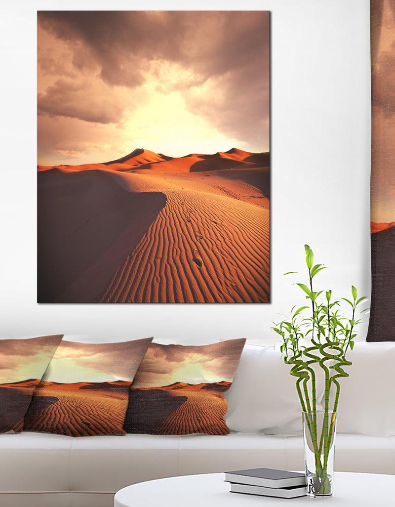 DesignQ Desert Dunes Under Cloudy Sky - Modern Landscape Wall Art Canvas