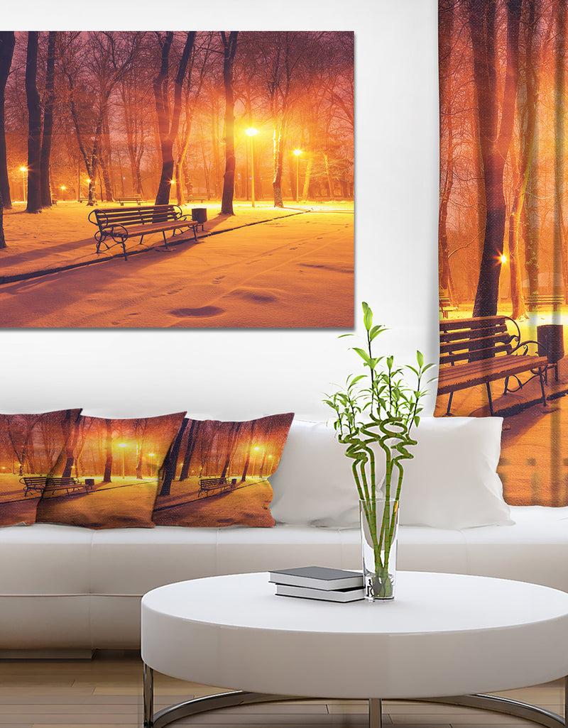 DesignQ Design Canvas Art Print 'Benches Covered in Winter Snow - Large Landscape Canvas Art Print
