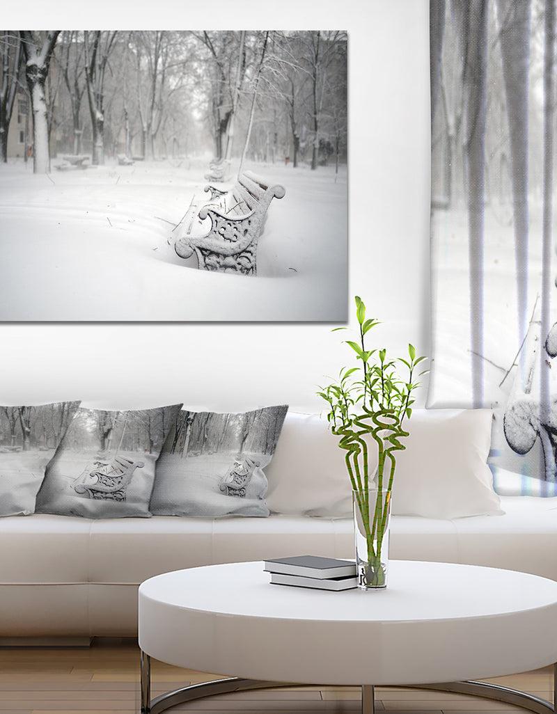 DesignQ Design Canvas Art Print 'Benches in Park Covered with Snow - Extra Large Landscape Canvas Art Print