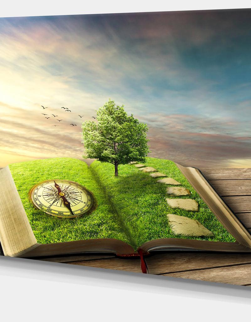 DesignQ Design Canvas Art Print 'Book Of Life With Greenery - Large Landscape Canvas Art Print