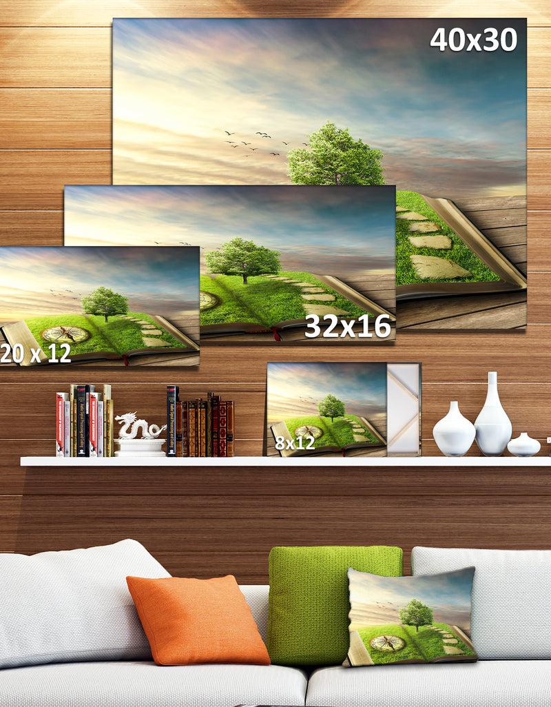 DesignQ Design Canvas Art Print 'Book Of Life With Greenery - Large Landscape Canvas Art Print
