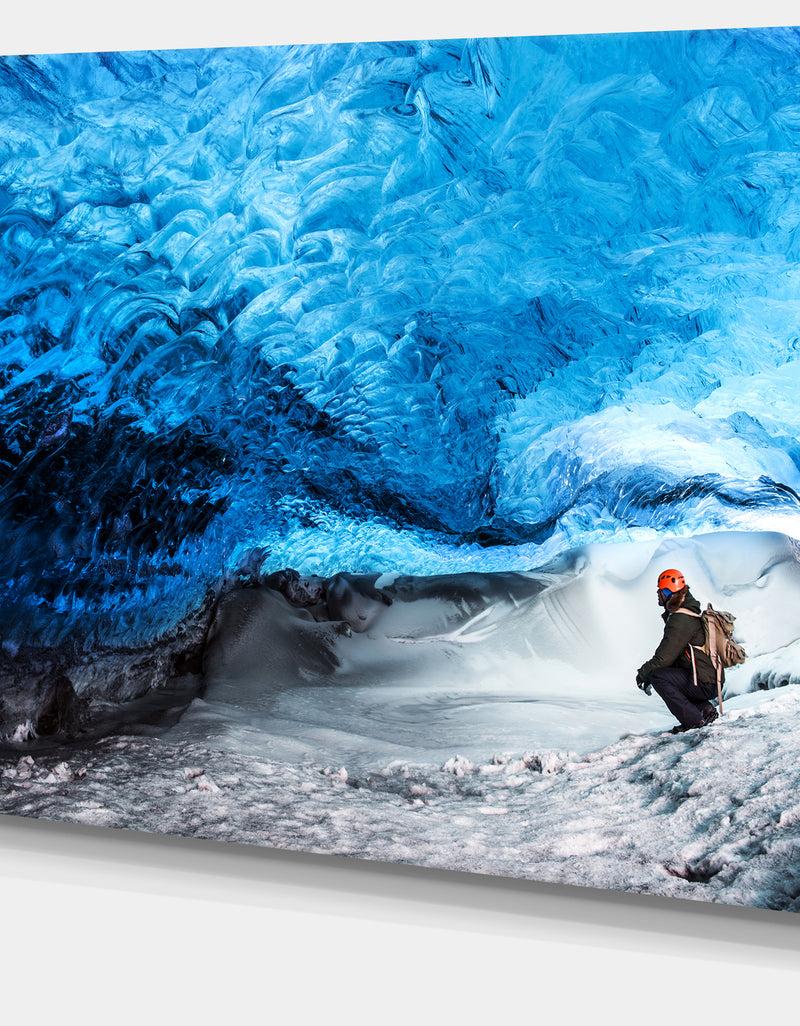 DesignQ Design Canvas Art Print 'Glacier Ice Cave Of Iceland - Extra Large Landscape Canvas Art Print