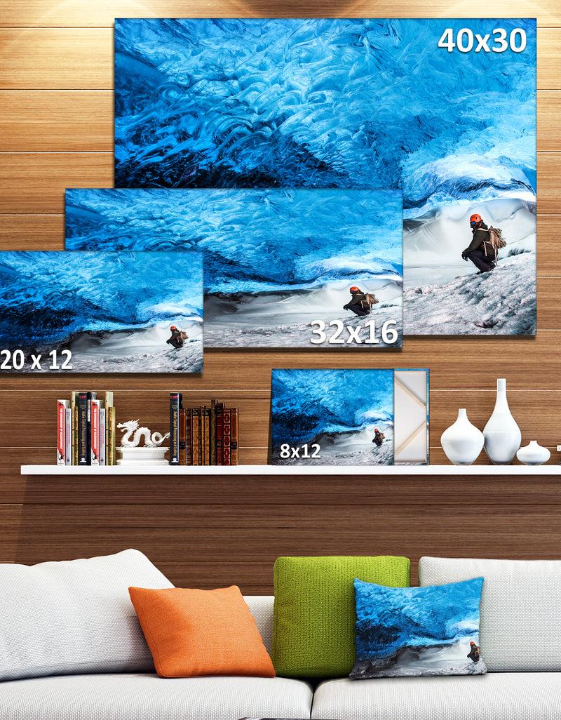 DesignQ Design Canvas Art Print 'Glacier Ice Cave Of Iceland - Extra Large Landscape Canvas Art Print