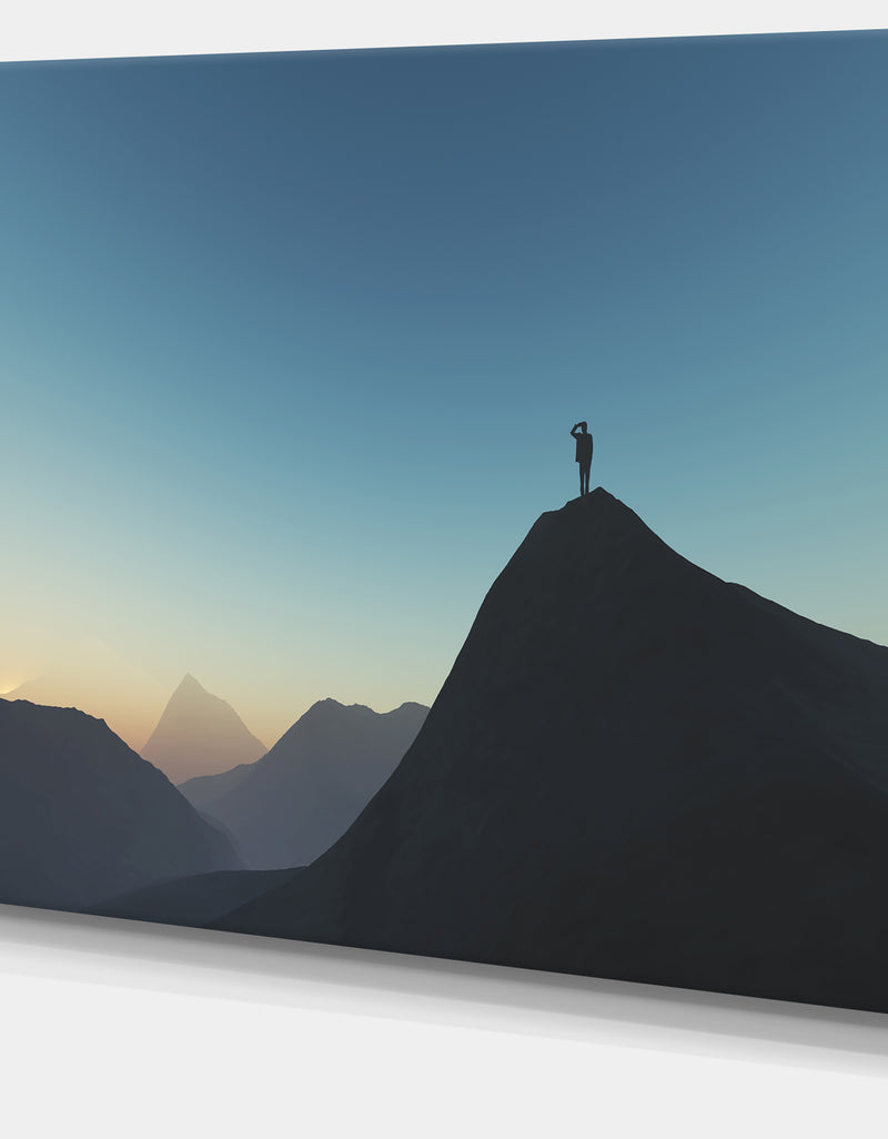 DesignQ Design Canvas Art Print 'Man Looking From Mountain - Extra Large Landscape Canvas Art Print