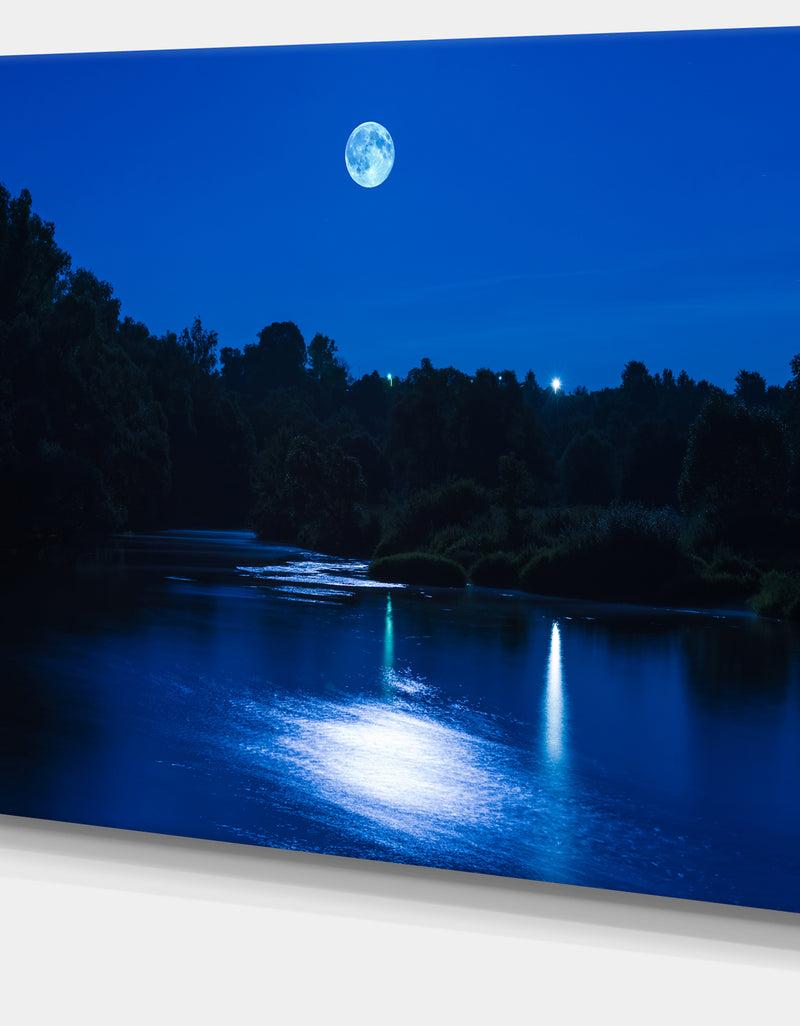 DesignQ Design Canvas Art Print 'River At Night With Fog - Extra Large Landscape Canvas Art Print